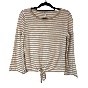 J. Crew Long Sleeve Size XS Striped Coastal Preppy Tan White Tie Knot